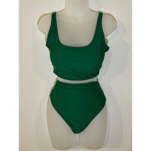 New NWT BMJL Green High Waisted Bikini Set  Stylish Color Block Swimwear Large L
